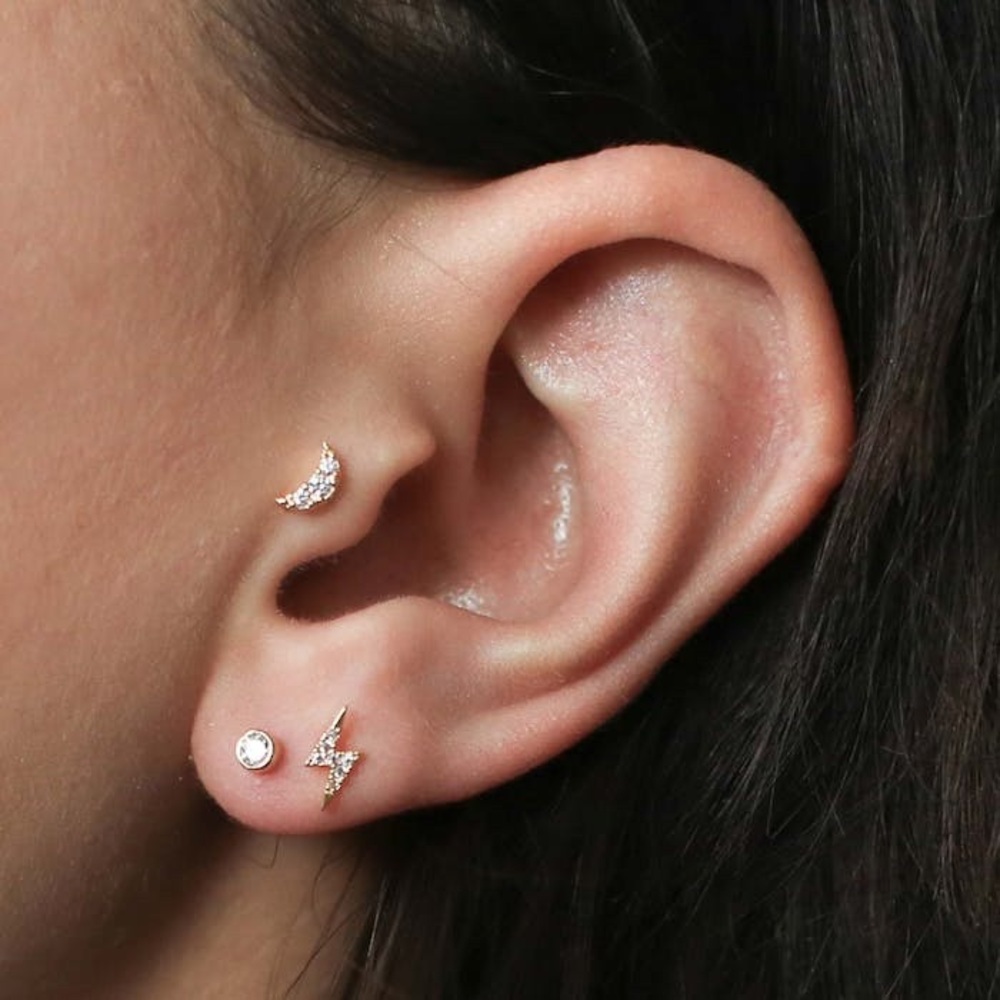NIB Pair Maison Miru Round Jewel Gold Crystal Studs Tiny Minimal Piercing CUTE - Picture 6 of 9